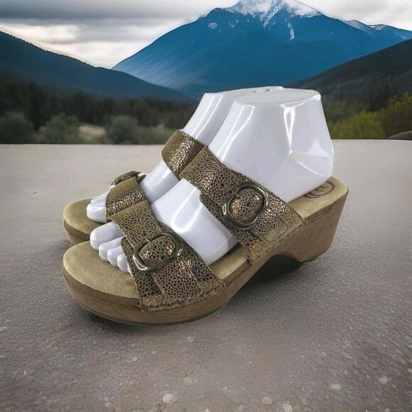 Dansko Sophie Sandals Womens US 7.5 Beige Double Strap Buckle Heel Comfort Slide - Picture 1 of 15